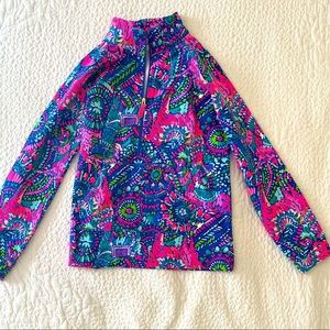 Girls Lilly Pulitzer floral a quarter zip up sweatshirt.